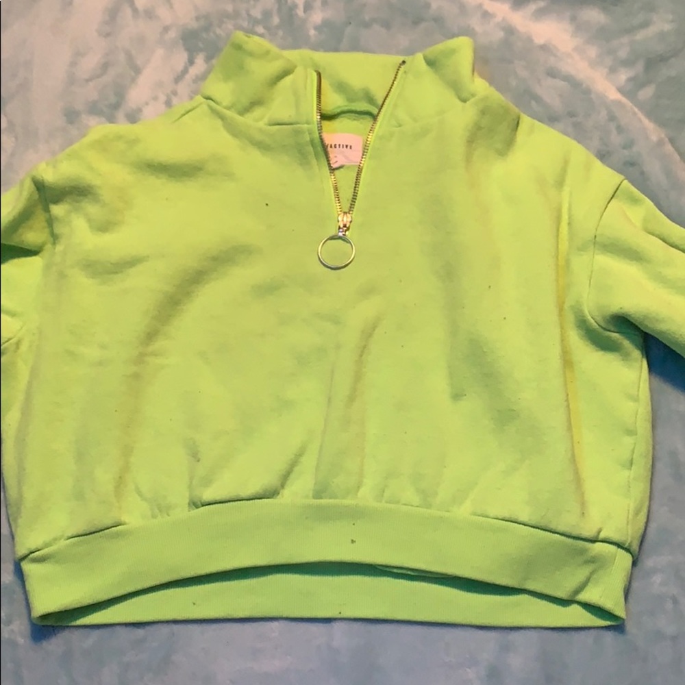 cropped neon quarter zip